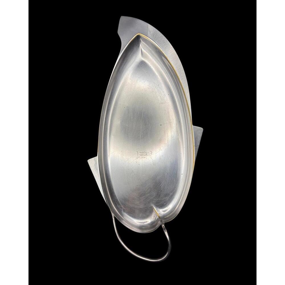 1950s Three Crowns Silverplate Leaf Tray Mid Century Modern 14.5"